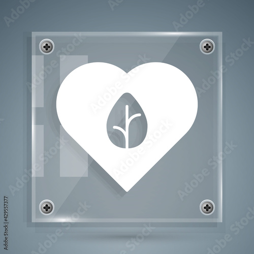 White Vegan food diet icon isolated White background. Organic, bio, eco symbol. Vegan, no meat, lactose free, healthy, fresh and nonviolent food. Square glass panels. Vector