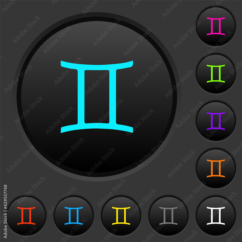 Gemini zodiac symbol dark push buttons with color icons Gemini zodiac symbol dark push buttons with color icons