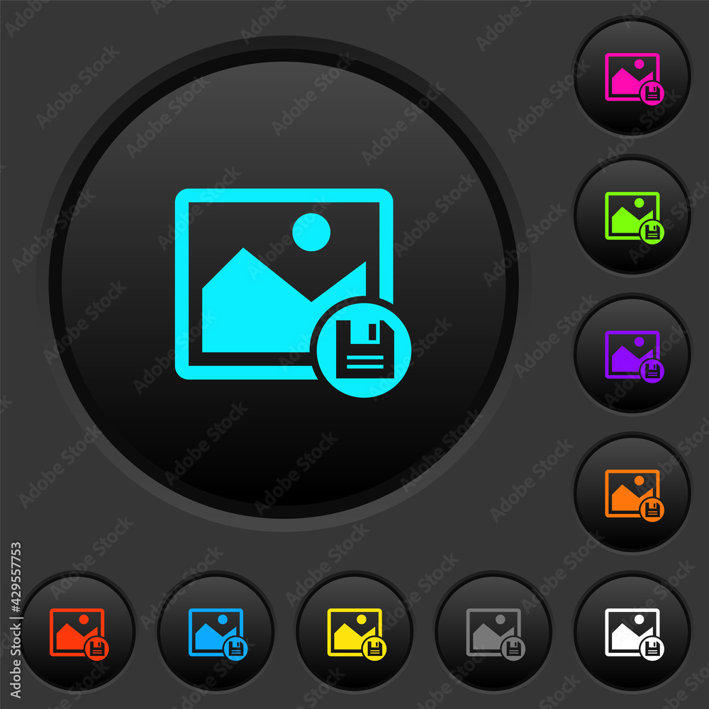 Save image dark push buttons with color icons Save image dark push buttons with color icons