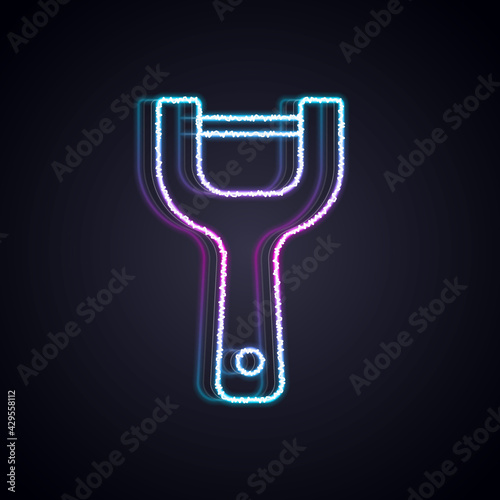 Glowing neon line Vegetable peeler icon isolated on black background. Knife for cleaning of vegetables. Kitchen item, appliance. Vector