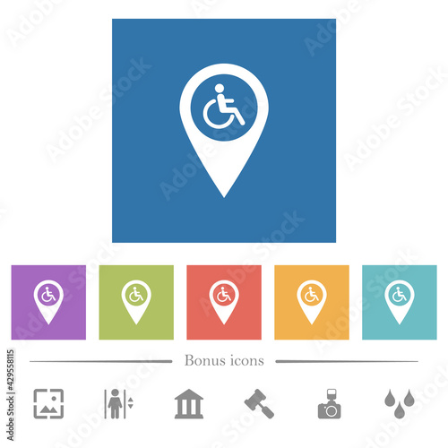 Free Download Disability accessibility GPS map location flat white icons in square backgrounds - GFXLoad