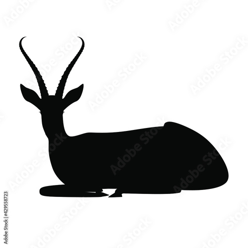 A black outline of a reclining antelope on a white background. Gazelle. Animals