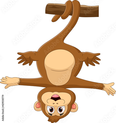 cartoon monkey hanging upside down on a tree