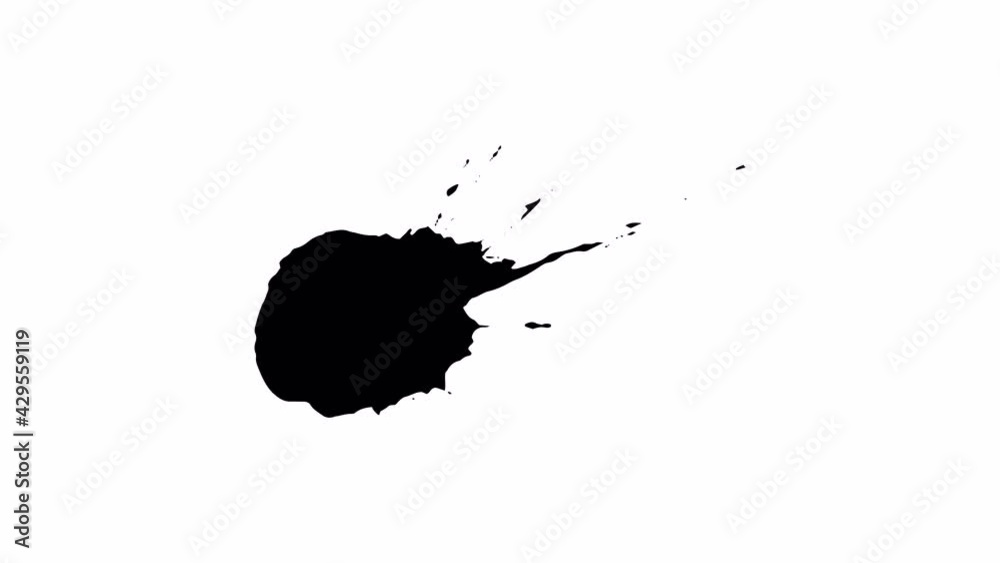 Set of 16 splashing black paint spots. Animated splash brush strokes. No background. (Alpha channel).4k.