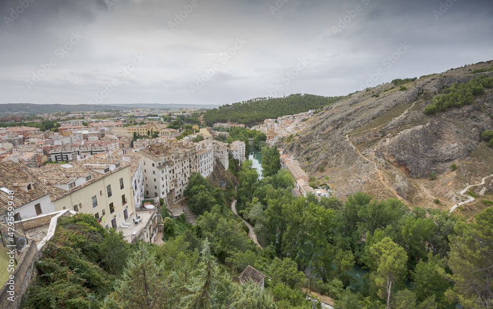 Views of the city of Cuenca, Spain, and the River Júcar from de viewpoint of Mangana