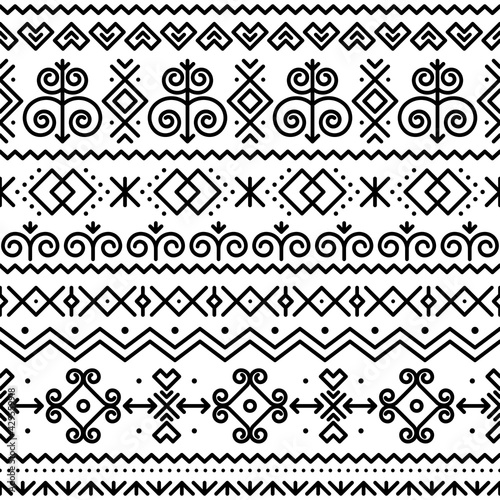 Slovak folk art vector seamless black pattern with abstract geometric shapes inspired by traditional house paintings from village Cicmany in Zilina region, Slovakia
	