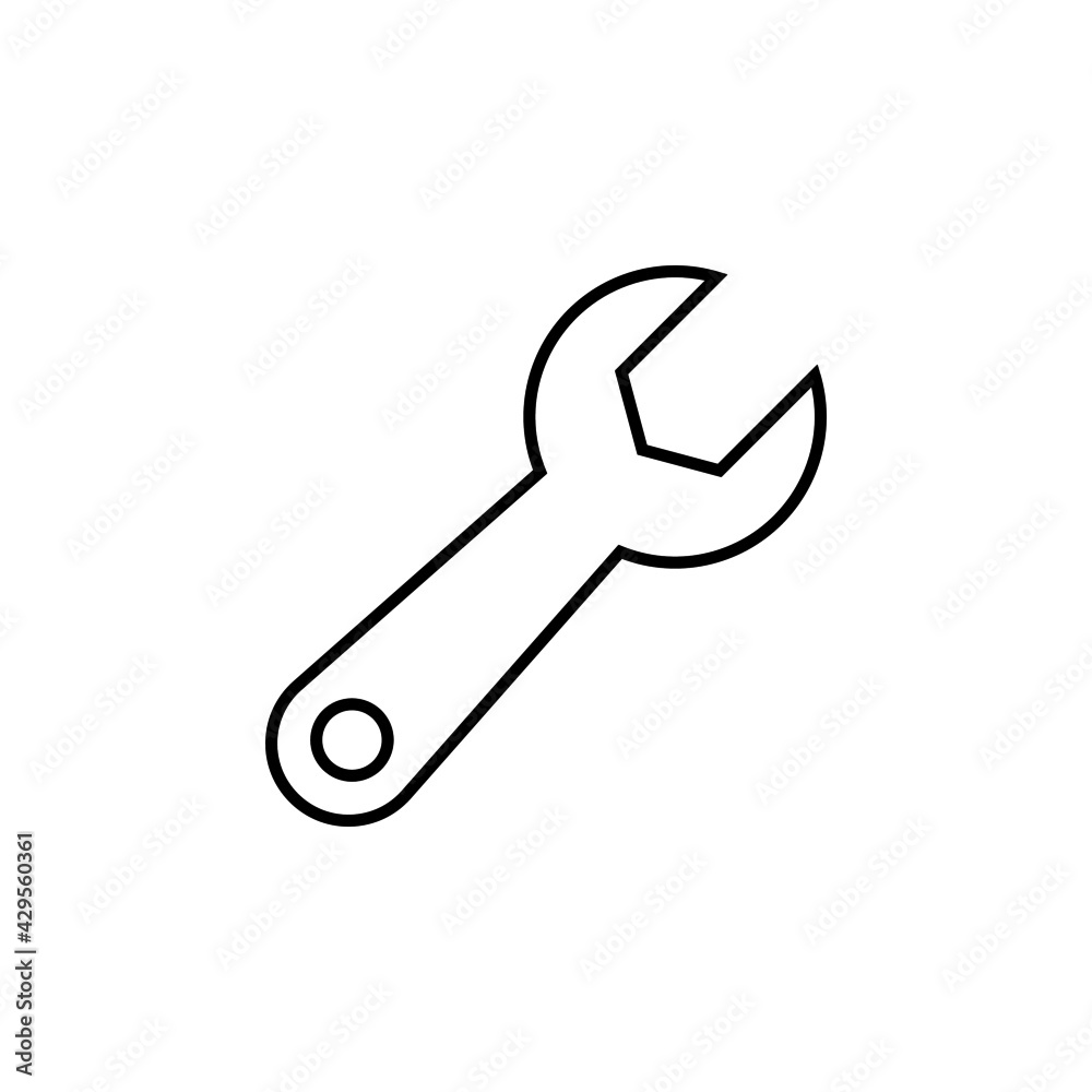 Wrench icon in flat black line style, isolated on white background Wrench icon in flat black line style, isolated on white background