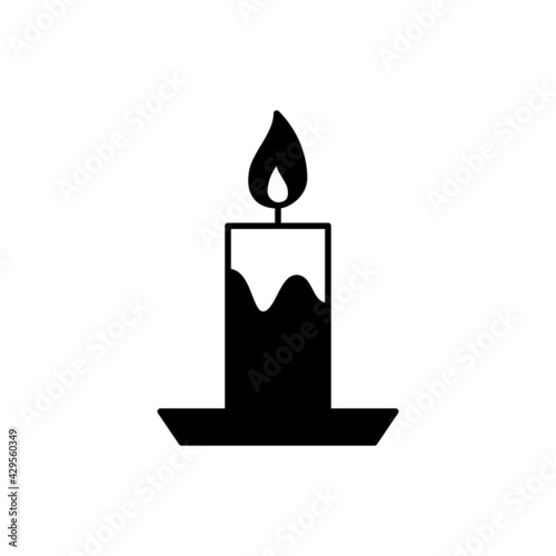 Candle icon in solid black flat shape glyph icon, isolated on white background 
