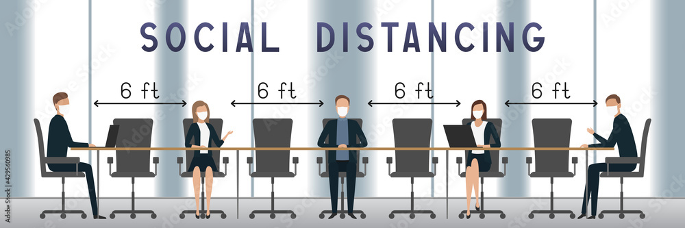 Social distancing 6 feet in office. Quarantine. Vector illustration. Social distancing 6 feet in office. Quarantine. Vector illustration.