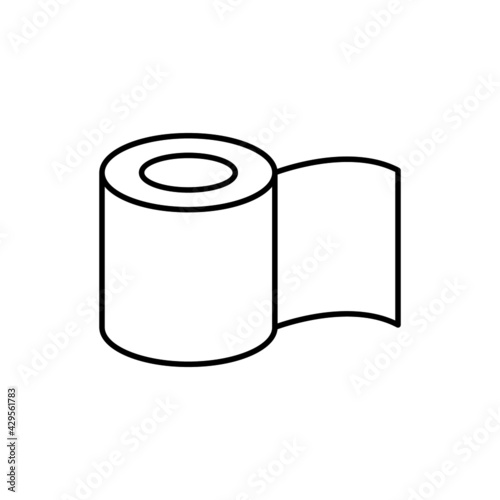 Paper roll toilet tissue icon in flat black line style, isolated on white background 