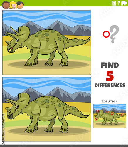 differences educational game with triceratops dinosaur
