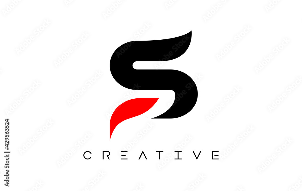 S Modern Letter Logo Design with Creative Look in Black and Red Colors Vector
