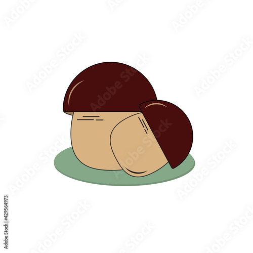 Vector illustration of porcini mushrooms for children's, botanical, and food illustrations. The icon of the white mushroom. Minimalism style.