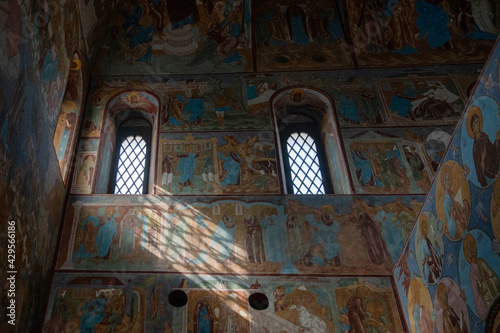 Frescoes of Spasskaya church are beautiful example of medieval Russian art. Rostov, Yaroslavl Oblast, Russia..