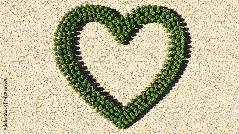 Concept or conceptual group of green forest tree on dry ground background, like icon. 3d illustration metaphor for love, popular, trendy, health, romance and marriage Concept or conceptual group of green forest tree on dry ground background, like icon. 3d illustration metaphor for love, popular, trendy, health, romance and marriage