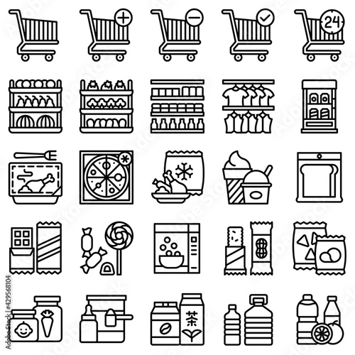 Supermarket and Shopping mall related icon set, line style