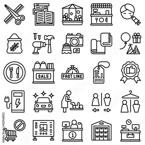 Supermarket and Shopping mall related icon set 6, line style