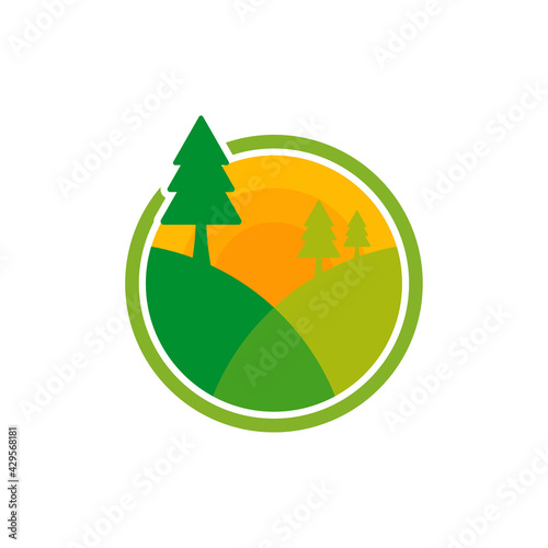 Nature Landscape logo design vector illustration, Creative Nature Landscape logo design concept template, symbols icons