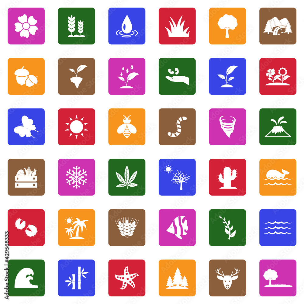 Nature Icons. White Flat Design In Square. Vector Illustration. Nature Icons. White Flat Design In Square. Vector Illustration.