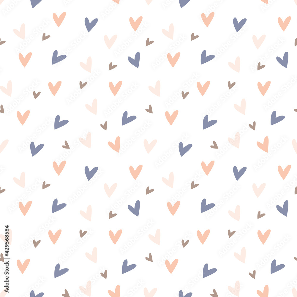 Vector seamless pattern with pastel color heart shape. Minimalist love background for design Valentine day card, wrapping paper, cute kids cloth etc