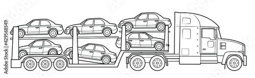 American cars transport truck illustration  - simple line art contour of vehicle.