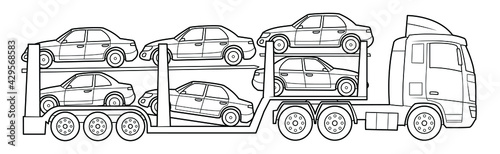 European cars transport truck illustration  - simple line art contour of vehicle.