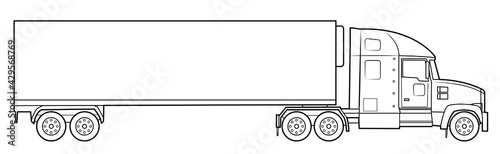 American modern long haul truck illustration  - simple line art contour of vehicle.