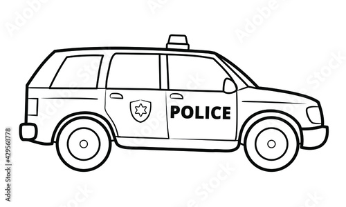 Police suv illustration  - simple line art contour of vehicle.