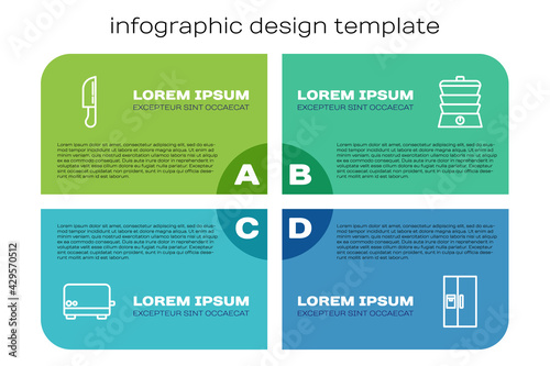 Set line Toaster, Knife, Refrigerator and Slow cooker. Business infographic template. Vector