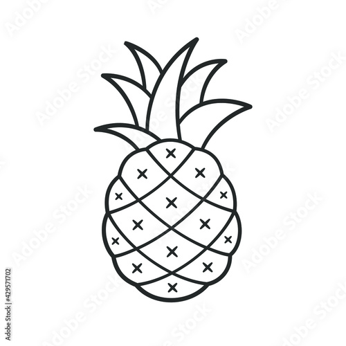 Pineapple cartoon outline clip art. Simple flat vector illustration design. Easy coloring book page activity element for children kids. Sign symbol for agriculture tropical fresh fruit etc.