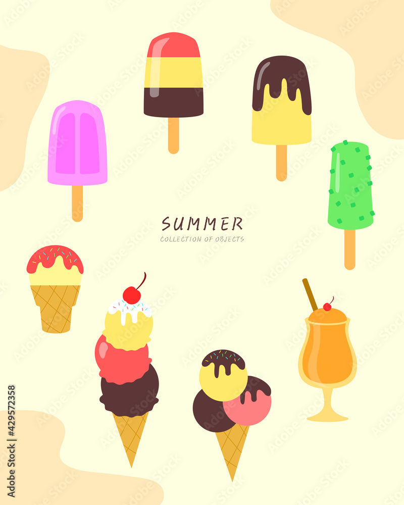 Collection of various summer object illustrations Collection of various summer object illustrations