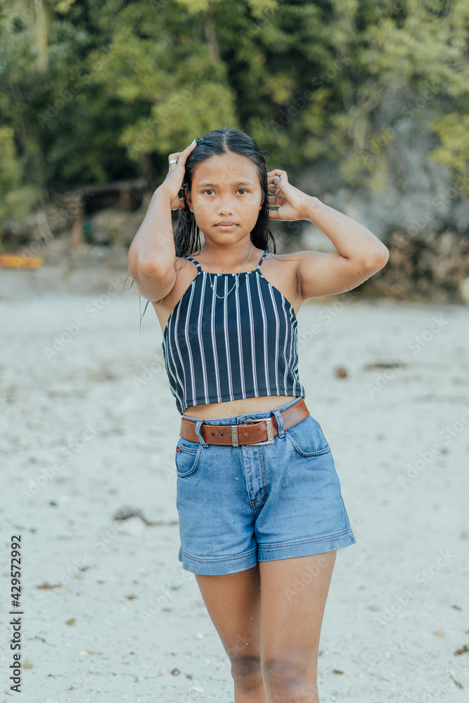 Amazing Portrait of a Beautiful and Cheerful Filipino Asian Teenager