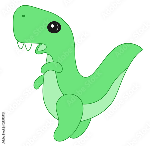 Cute green dinosaur. Cute flat vector illustrations in children s cartoon style. A funny character. Isolated on white background
