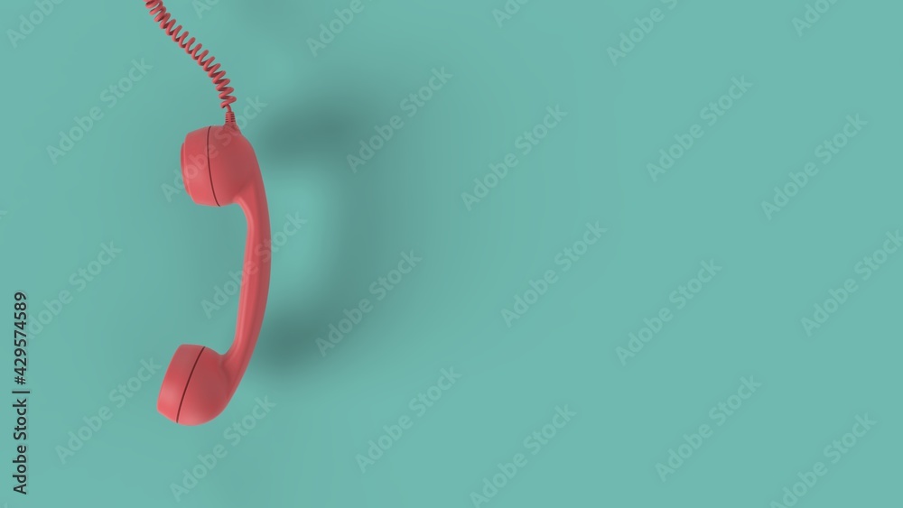 Pink old phone reciever on blue background 3d render image Pink old phone reciever on blue background 3d render image