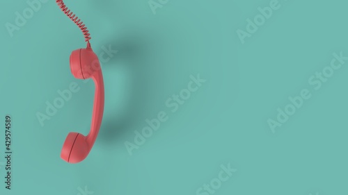 Pink old phone reciever on blue background 3d render image