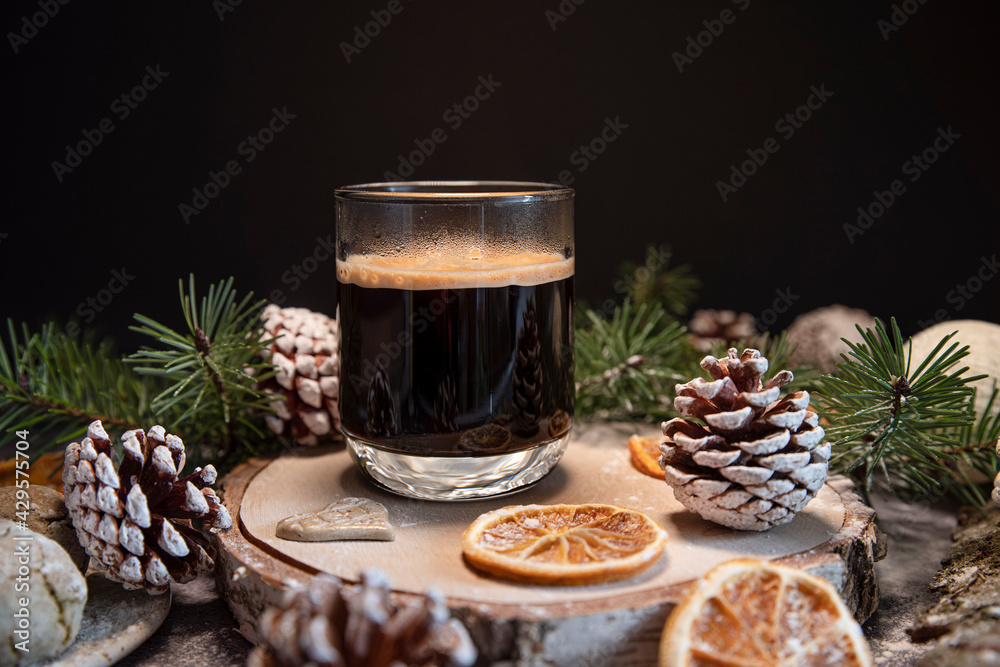 Traditional coffee cup with Christmas decoration Traditional coffee cup with Christmas decoration
