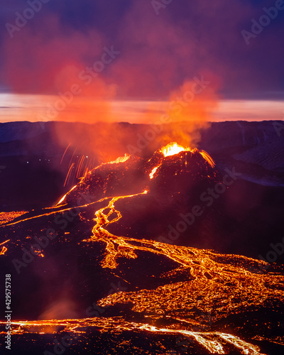 fagradalsfjall volcano eruption, iceland, volcano, sunrise light, lava show 