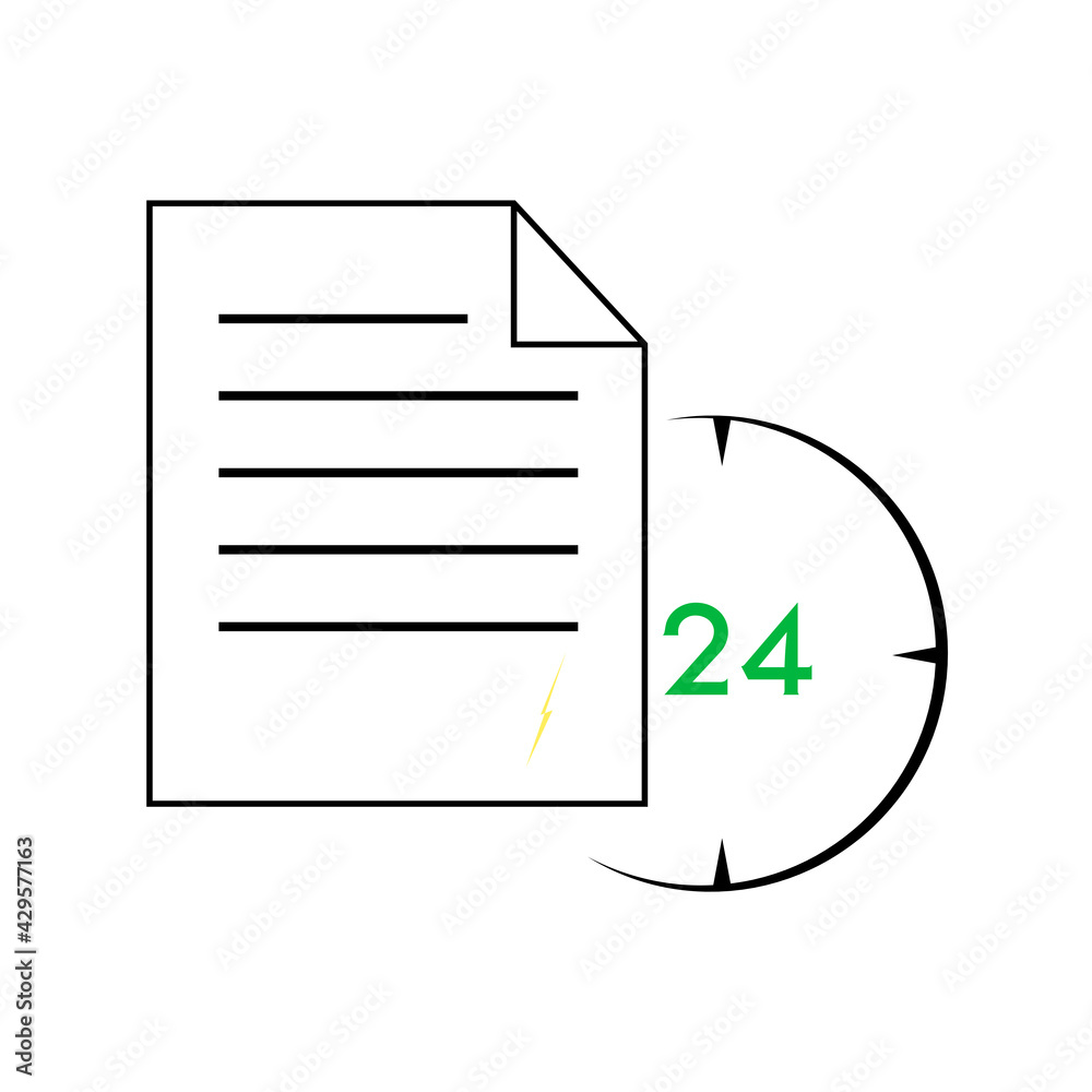 Documents vector icon, timely document exchange flat icon. Office papers, reports, time to send a document, deadline. Business icon. Document icon with clock. Documents vector icon, timely document exchange flat icon. Office papers, reports, time to send a document, deadline. Business icon. Document icon with clock.