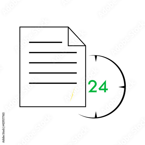 Documents vector icon, timely document exchange flat icon. Office papers, reports, time to send a document, deadline. Business icon. Document icon with clock.