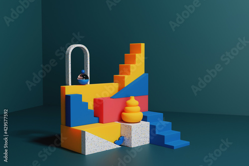3d render of Premium podium, stand made of rubber, clay, glass and terrazzo. Abstract background of empty podium display for products and cosmetic presentation