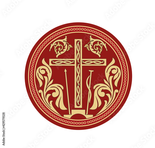 GOLD EMBROIDERY FOR LITURGICAL CLOTHES AND SACRED CEREMONIES. SACRED CATHOLIC SYMBOLS IN ANCIENT STYLE WITH GOLDEN DECORATIONS