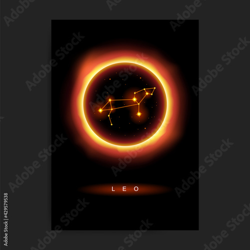 Leo zodiac constellation in modern, luxury, esoteric, celestial, boho style, fit for paranormal, tarot reader, astrology, horoscope