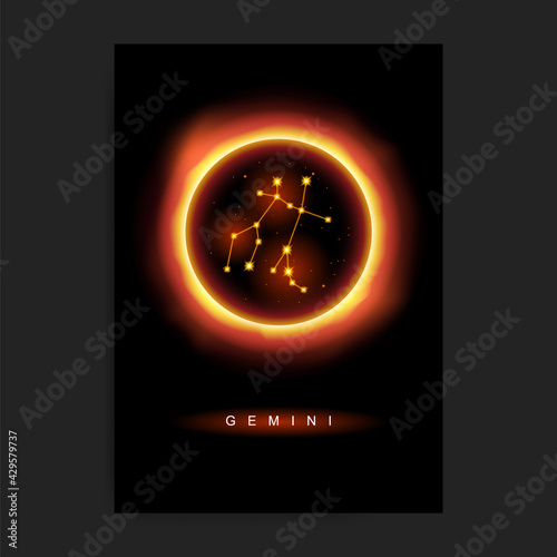 Gemini zodiac constellation in modern, luxury, esoteric, celestial, boho style, fit for paranormal, tarot reader, astrology, horoscope