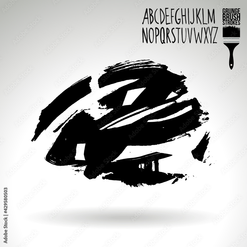 Naklejka premium Black brush stroke and texture. Grunge vector abstract hand - painted element. Underline and border design.