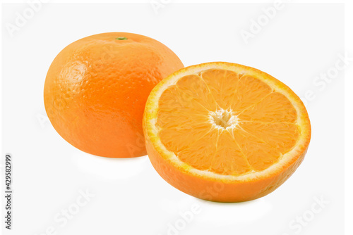 orange with half of orange isolated on the white background