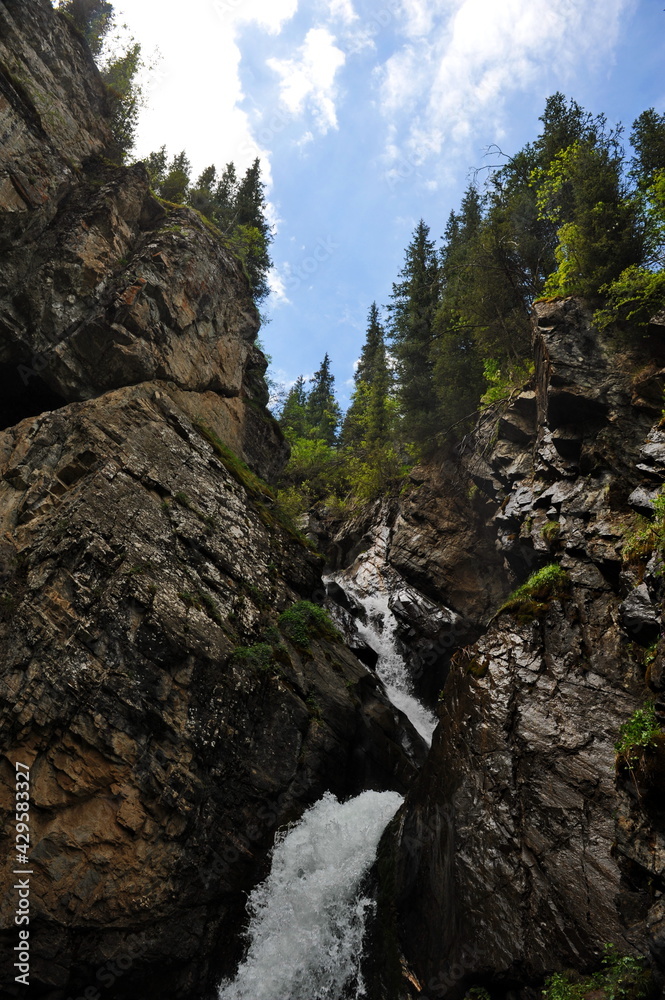 Kairak waterfall. Mountainous area near the city of Almaty.