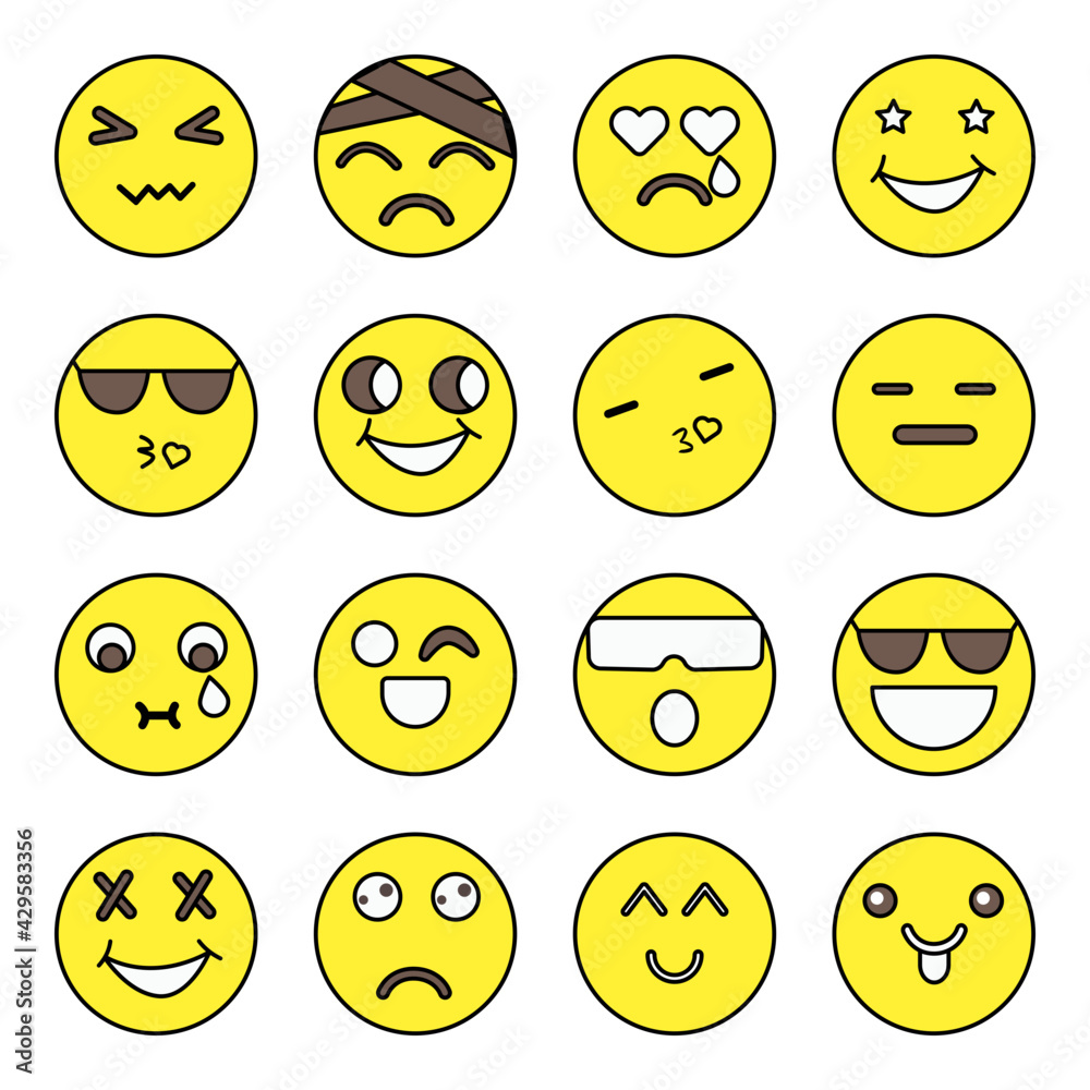 Fototapeta premium Pack of Smiley Flat Icons 