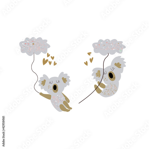 Photography Two cute flying koalas with starry clouds