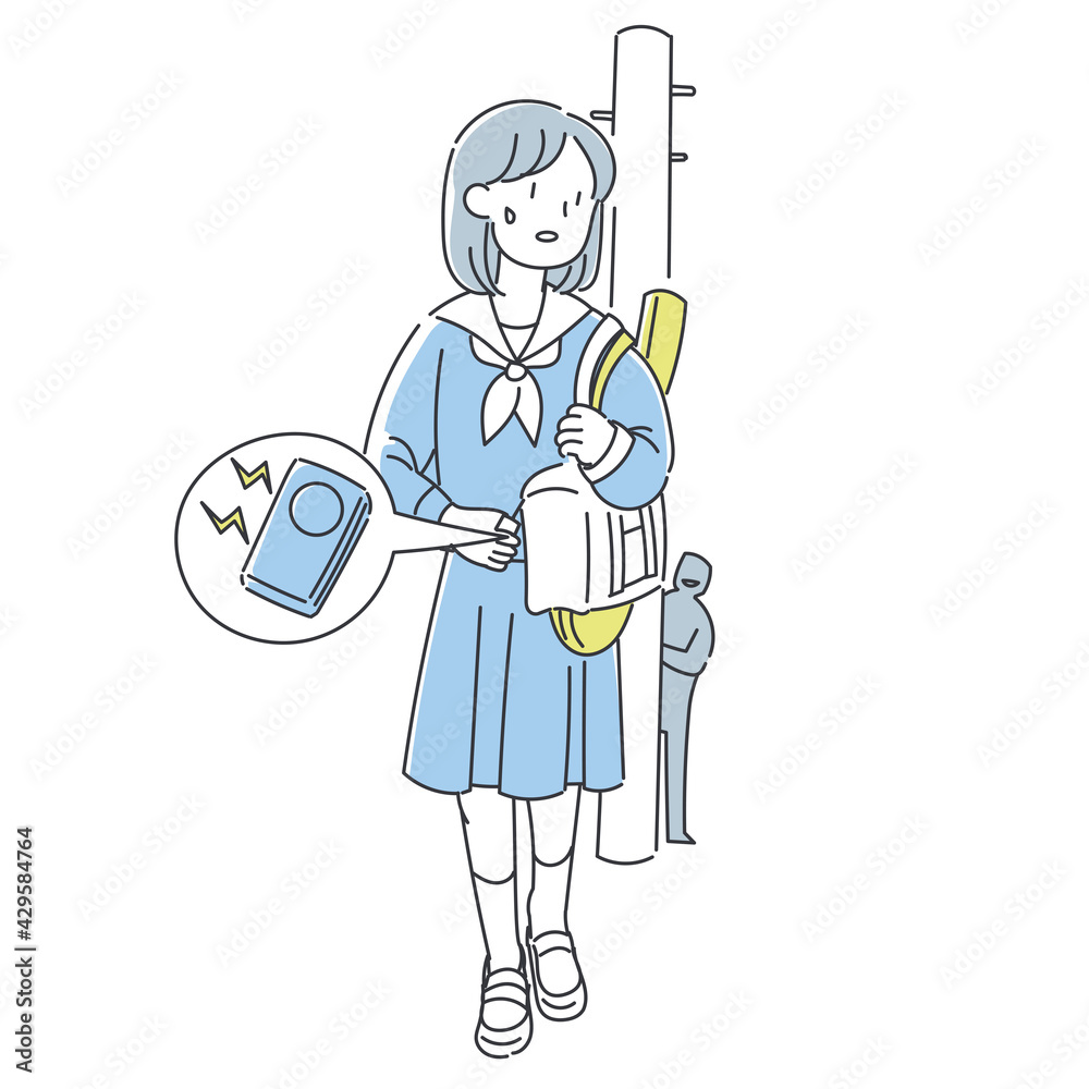 不審者に警戒しながら歩く女性のイラスト 不審者に警戒しながら歩く女性のイラスト