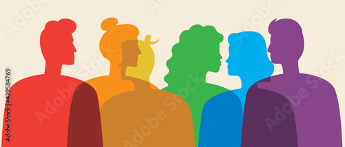 LGBTQ people rainbow color silhouette vector stock illustration with homosexuals, lesbians and gays as LGBTQ community